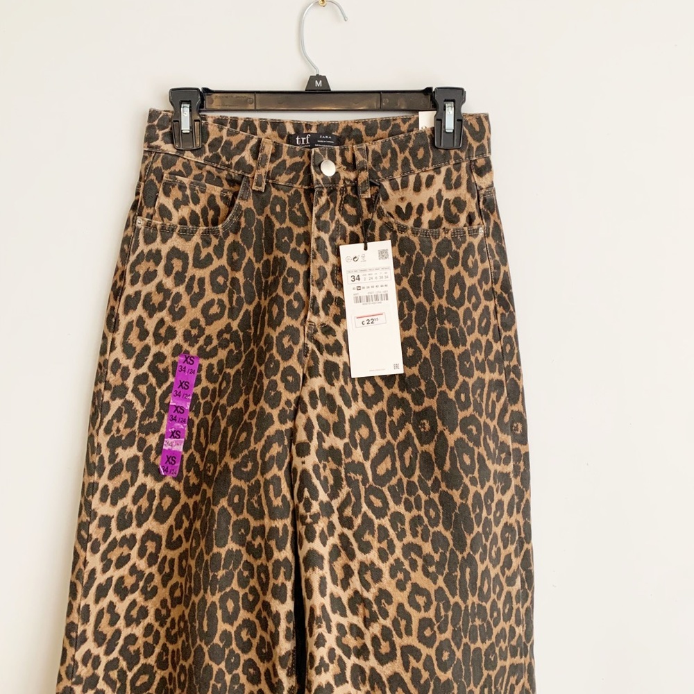 Zara Leopard Mid Rise Wide Leg Crop Culotte Jean - Picture 6 of 14